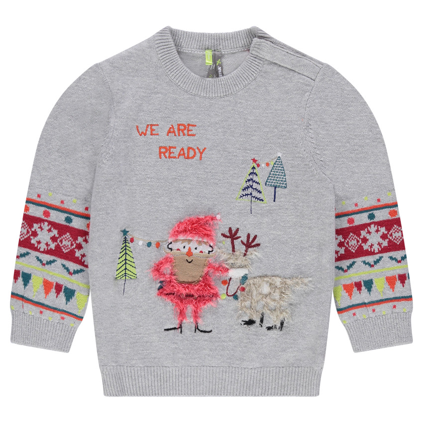 Jersey de punto con motivo de jacquard y bordados 