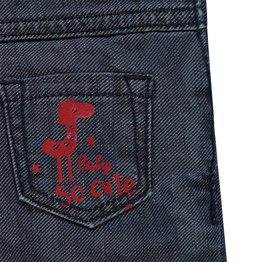 Vaqueros efecto arrugado con forro de punto y bolsillo estampado 