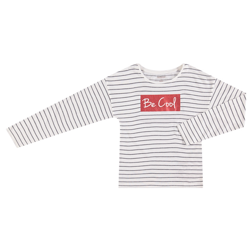 Camiseta de manga larga a rayas en jacquard con estampado brillante  Additional Camiseta de manga larga a rayas en jacquard con estampado brillante