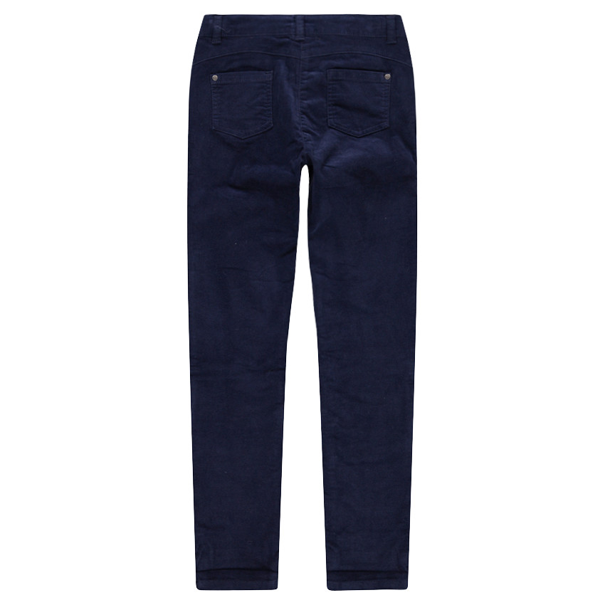 Júnior - Pantalón de terciopelo azul marino liso con efecto arrugado  