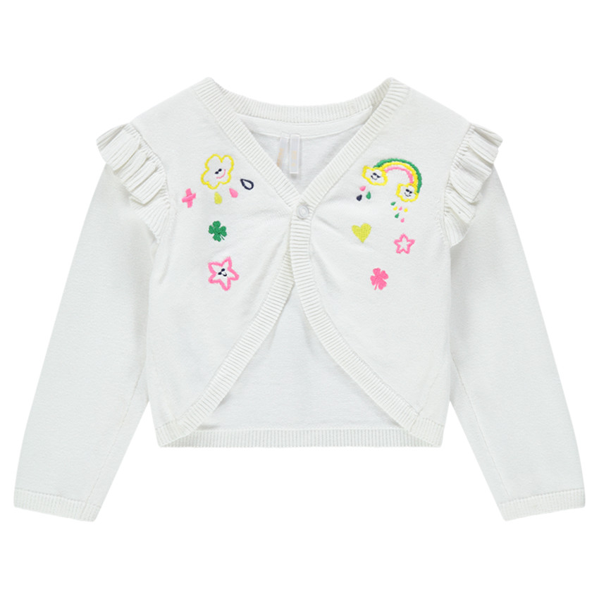 Chaqueta de punto fino con bordados de fantasía y mangas con volantes 