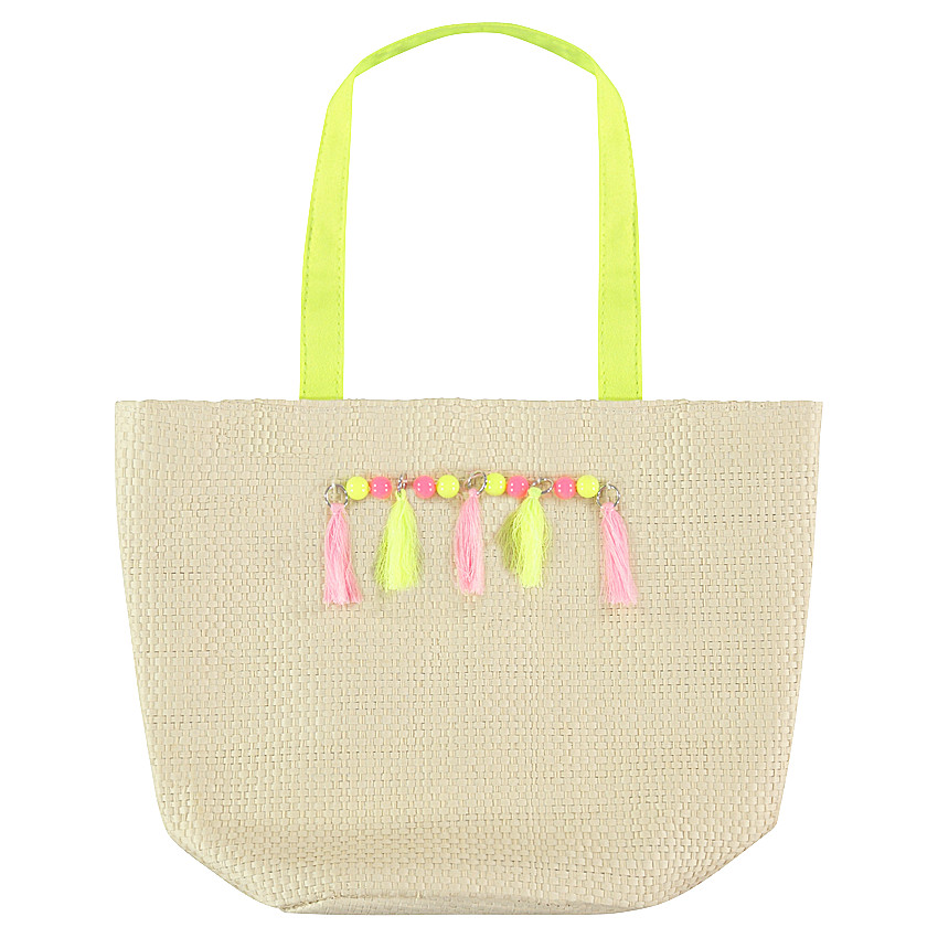 Bolso efecto paja con perlitas y pompones de fantasía  Additional Bolso efecto paja con perlitas y pompones de fantasía