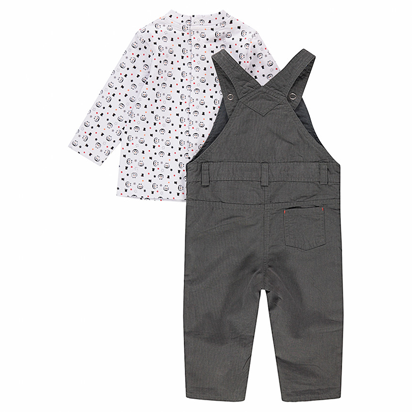 Conjunto de peto de algodón de fantasía y camiseta con pingüinos estampados 