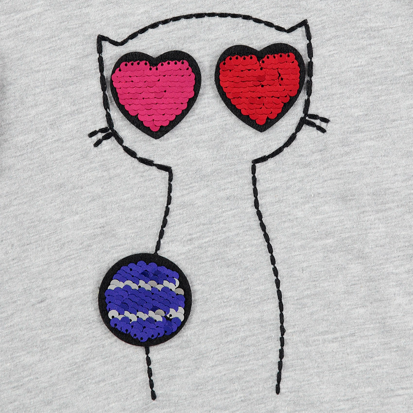 Camiseta de manga larga de punto con gato de lentejuelas adhesivas 