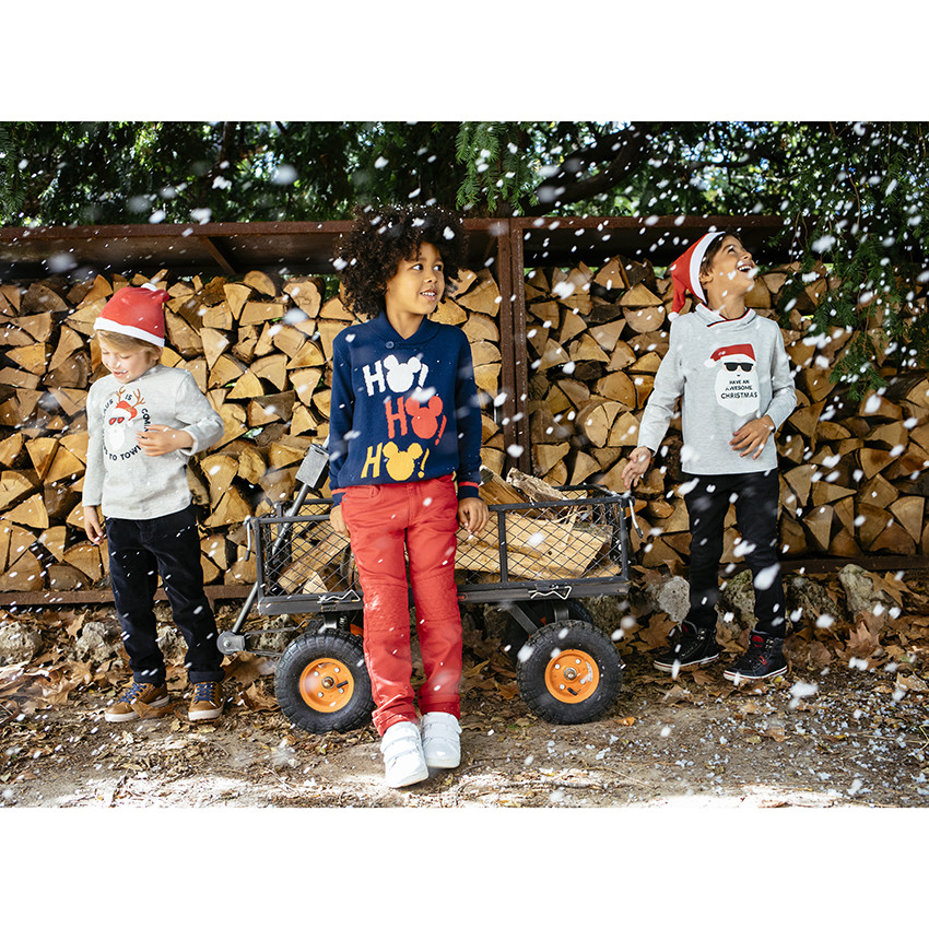 Camiseta de manga larga estampada papa  Noel con cuello de fantasía  