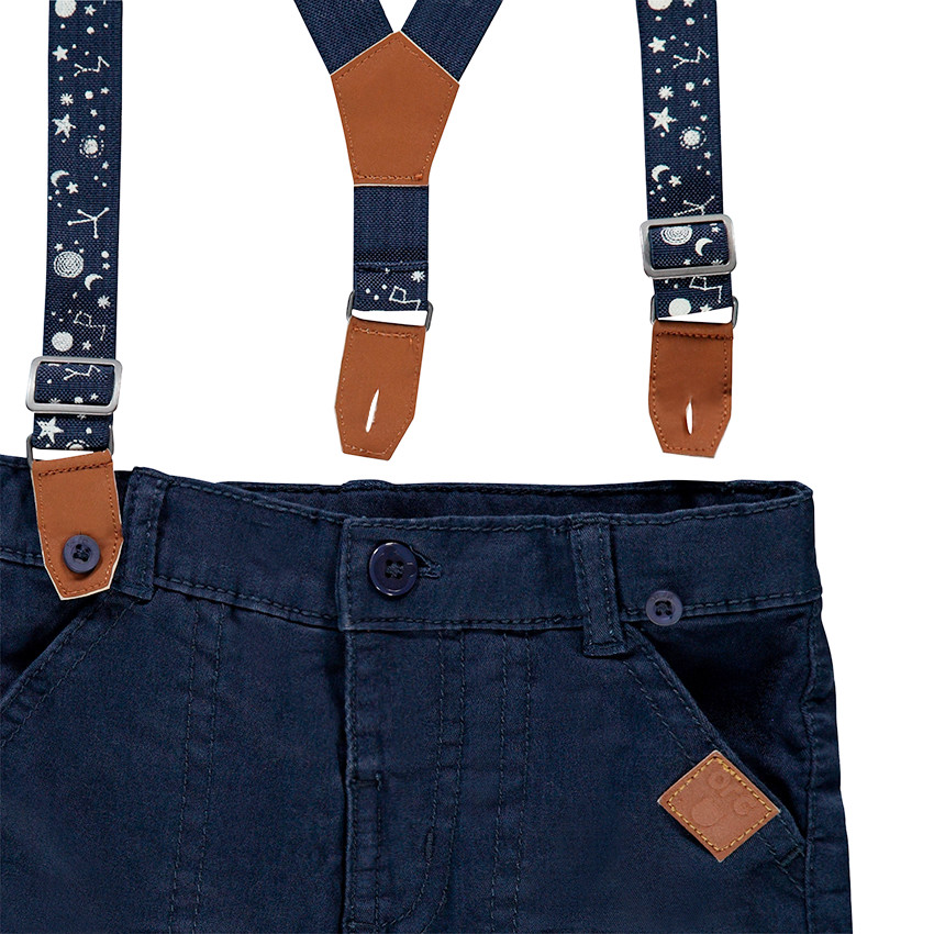 Pantalón recto con forro de punto y tirantes extraíbles 