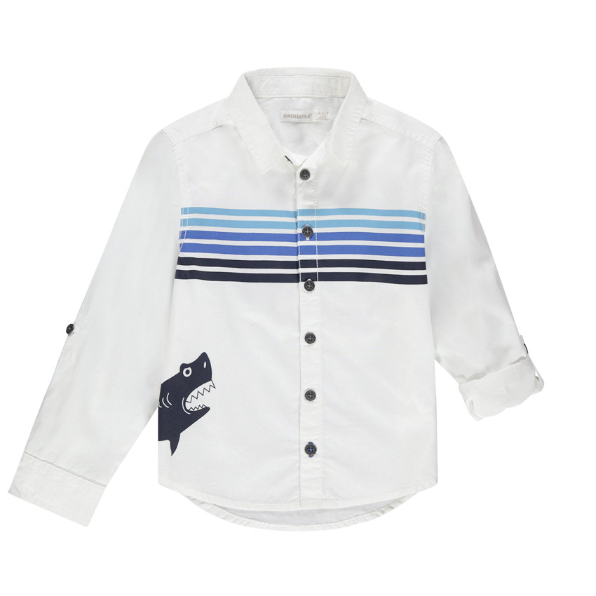 Camisa de mangas largas y rayas de algodón con tiburón estampado 