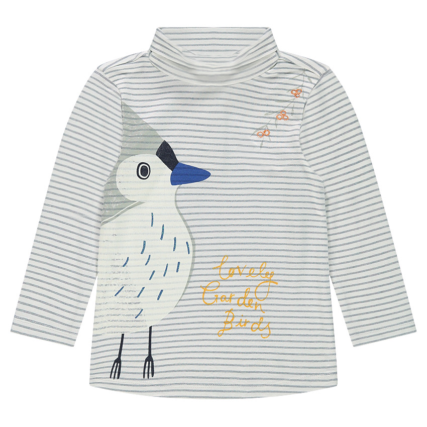 Camiseta interior con cuello enrollado con estampado de pájaro 
