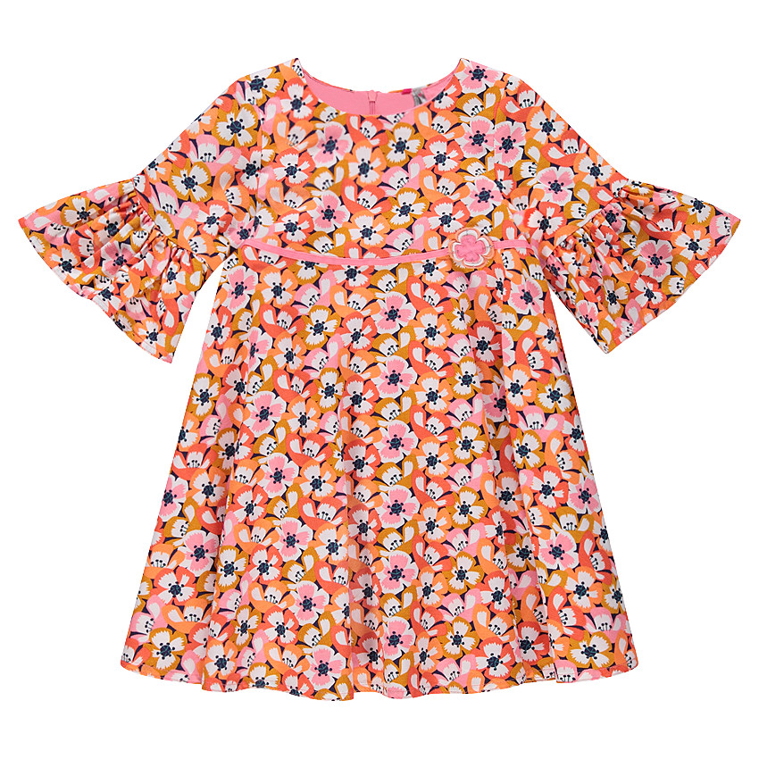 Vestido con manga 3/4 con volantes y estampado de flores all-over  Additional Vestido con manga 3/4 con volantes y estampado de flores all-over