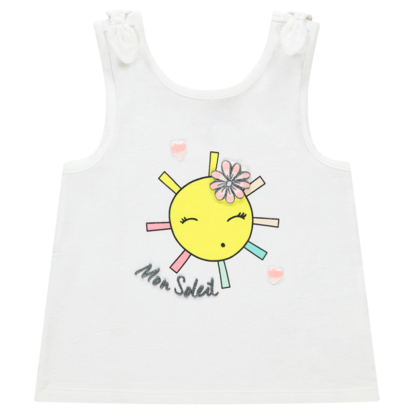 Camiseta lisa de punto sin mangas con lazos y estampados de fantasía  Additional Camiseta lisa de punto sin mangas con lazos y estampados de fantasía