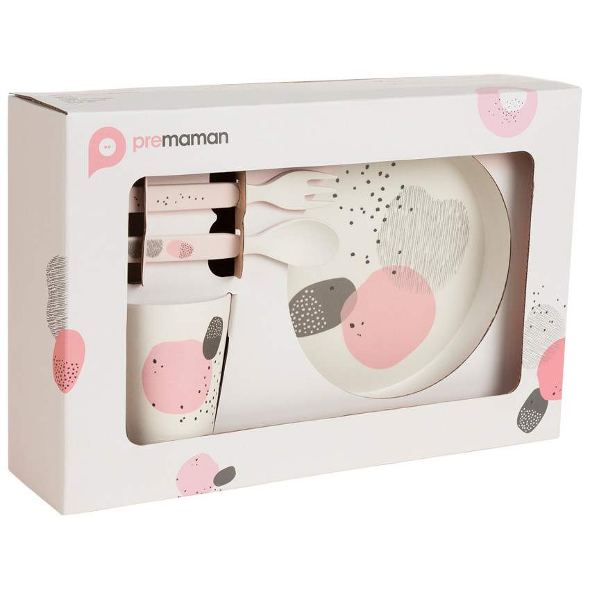 Conjunto para comer Sweetgraphic de bamboo 5 piezas - Rosa 
