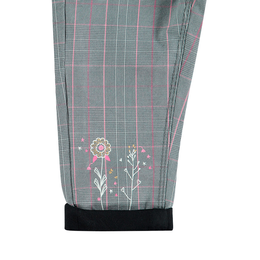 Pantalón de cuadros con forro de punto y cinturón plateado extraíble 