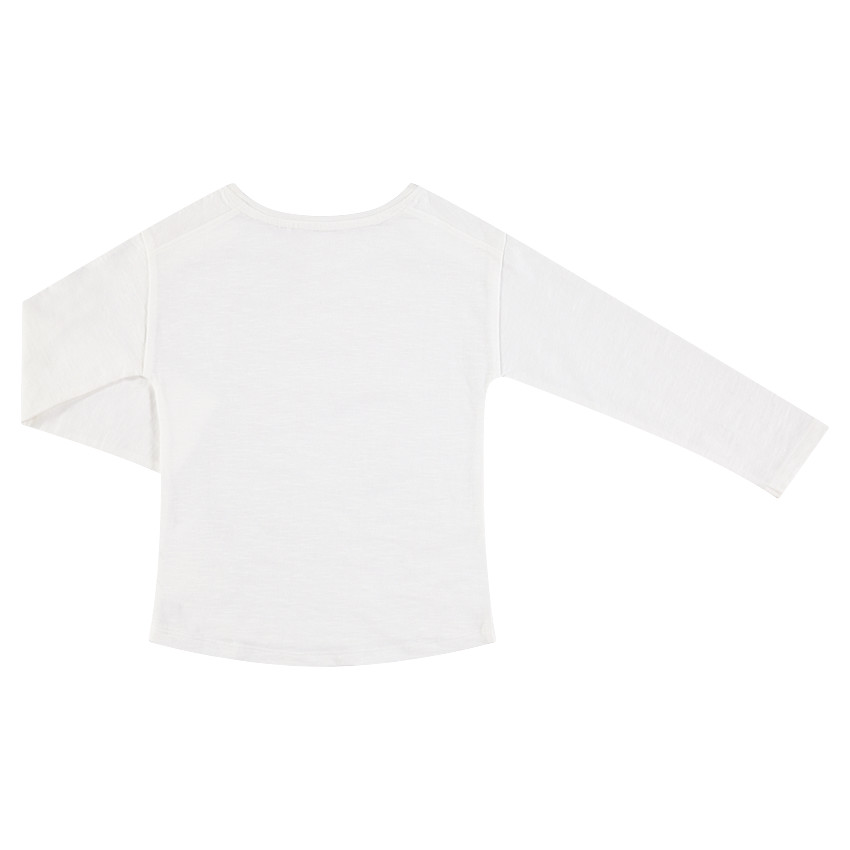 Camisera de manga larga de punto con mensaje estampado y galones con flecos 