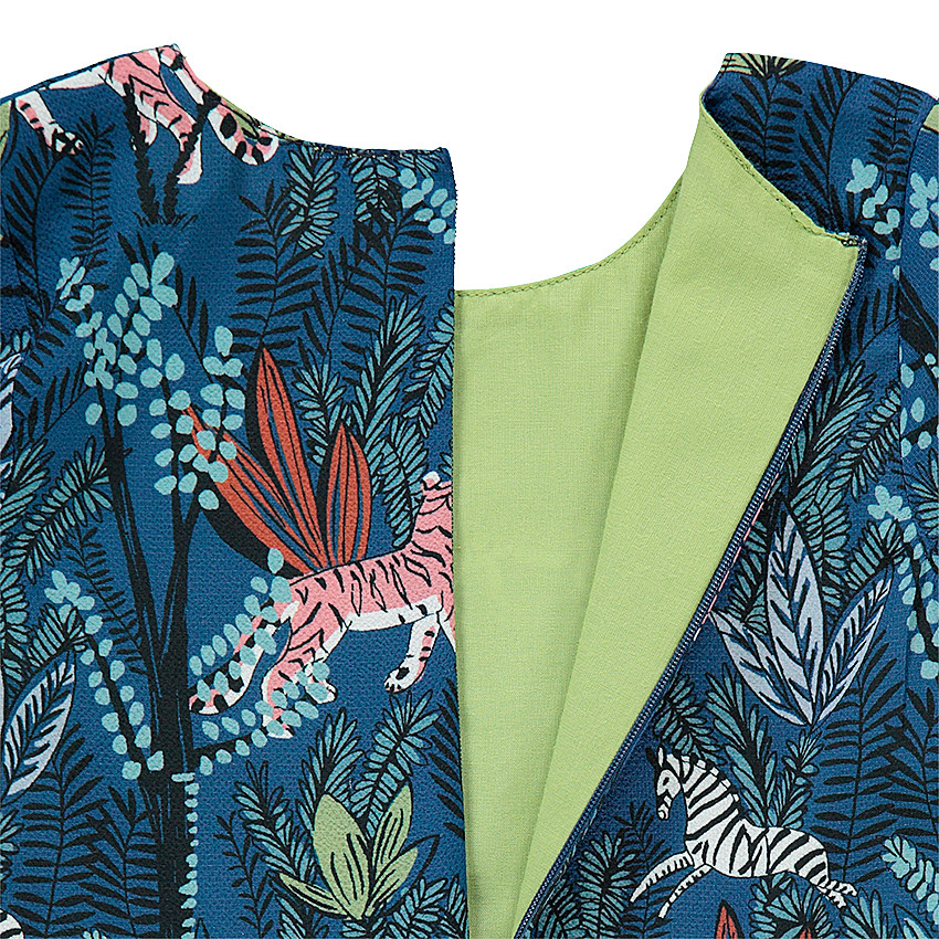 Vestido de manga 3/4 con motivo vegetal y tigres all-over 