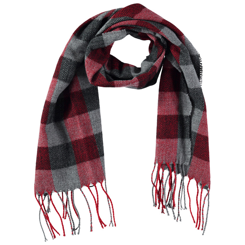 Bufanda de cuadros con punto de chevron y flecos 
