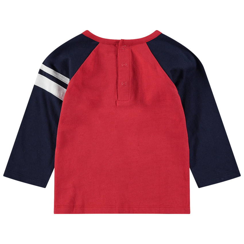 Camiseta de manga larga bicolor con monstruo estampado y dientes de relieve 