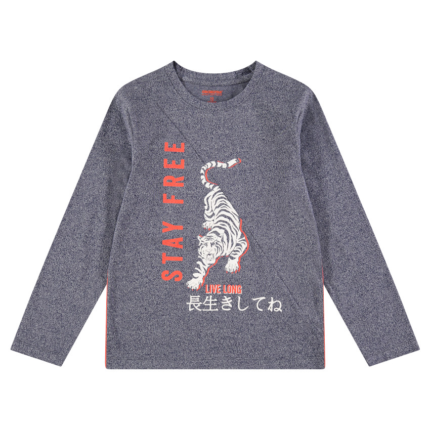Júnior - Camiseta de manga larga de punto jaspeado con tigre y tectos estampados 