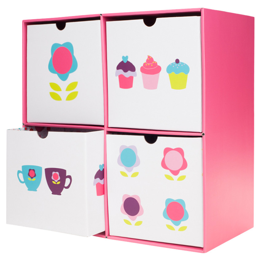 Cubo de almacenamiento de cartón con 4 cajones 