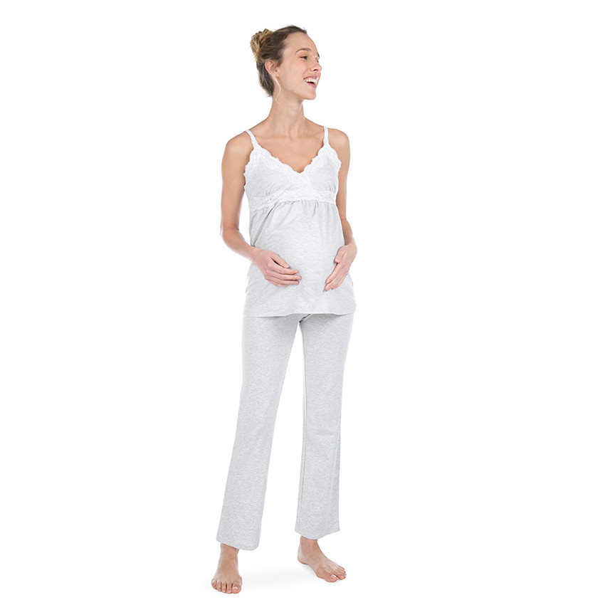 Camiseta homewear de premamña de algodón ecológico con encaje 
