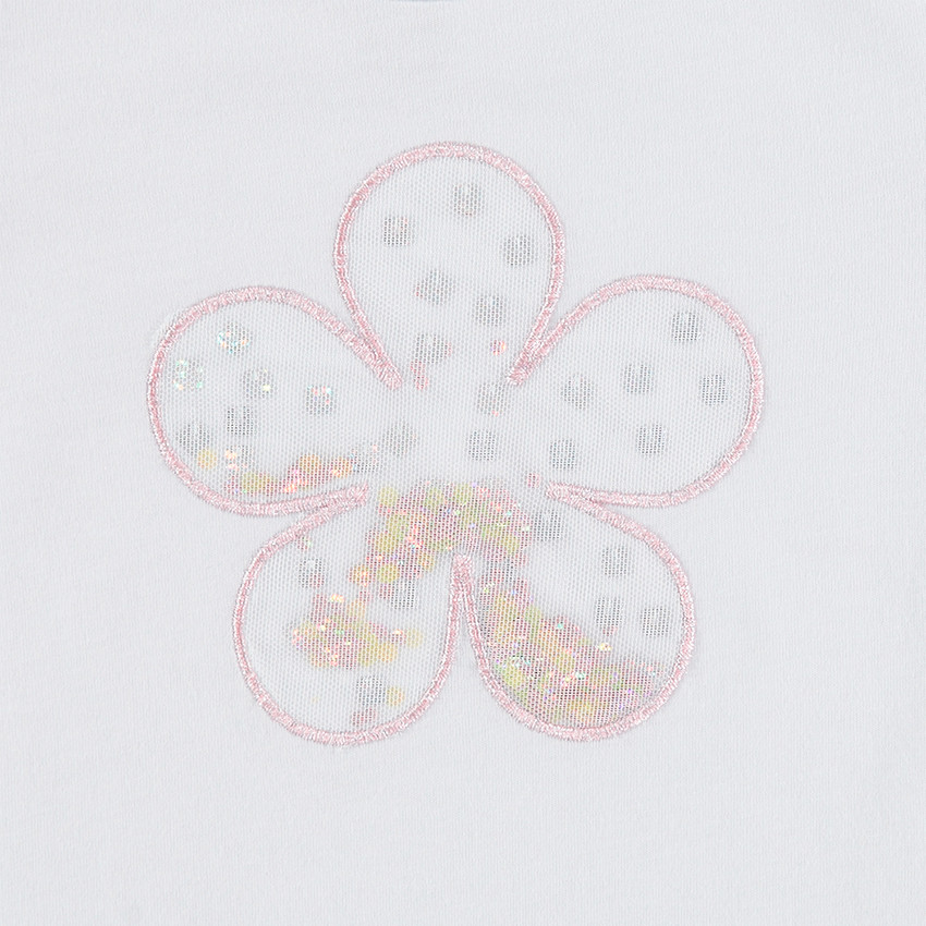 Camiseta de manga larga con flor de tul y lentejuelas libres 