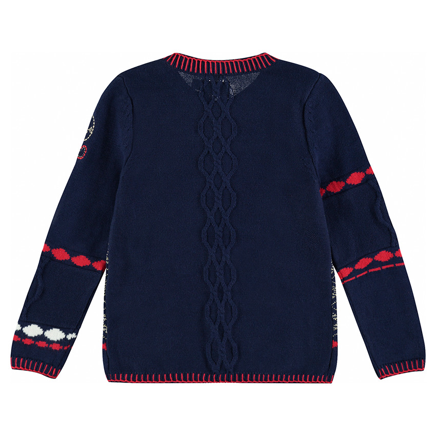 Chaqueta de punto con dibujo de jacquard y toques dorados. 