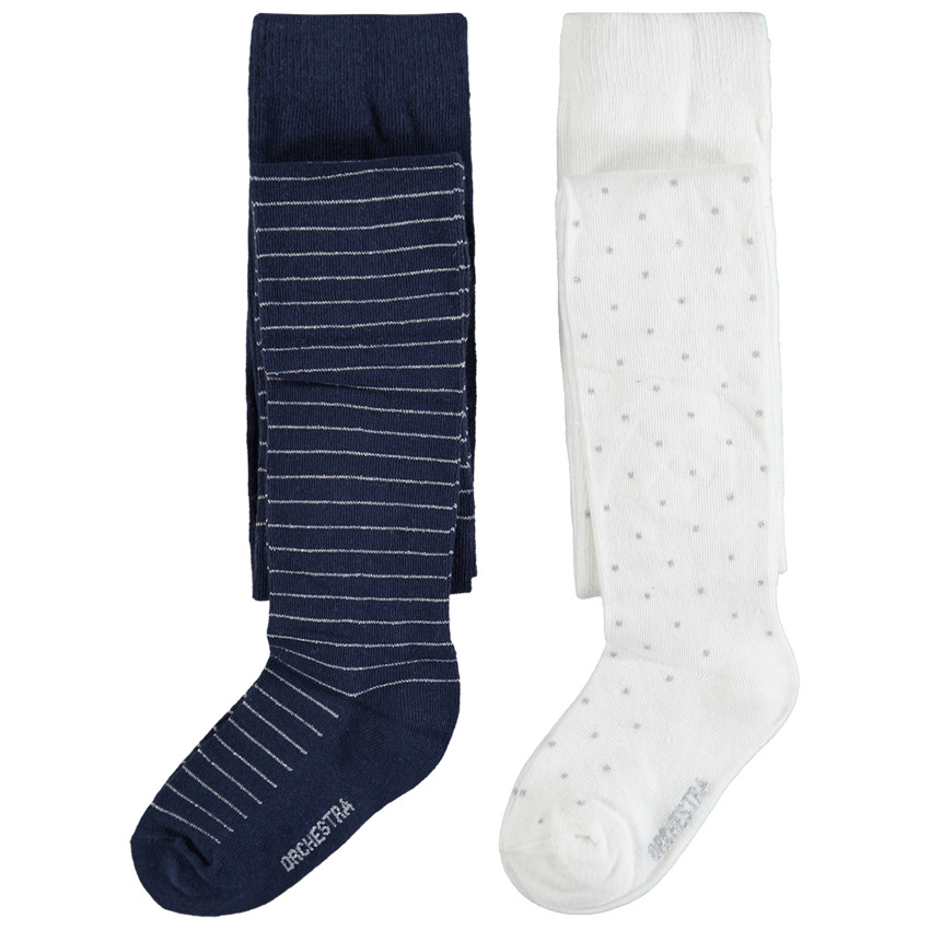 Lot de 2 collants épais à rayures et pois  Additional Lot de 2 collants épais à rayures et pois