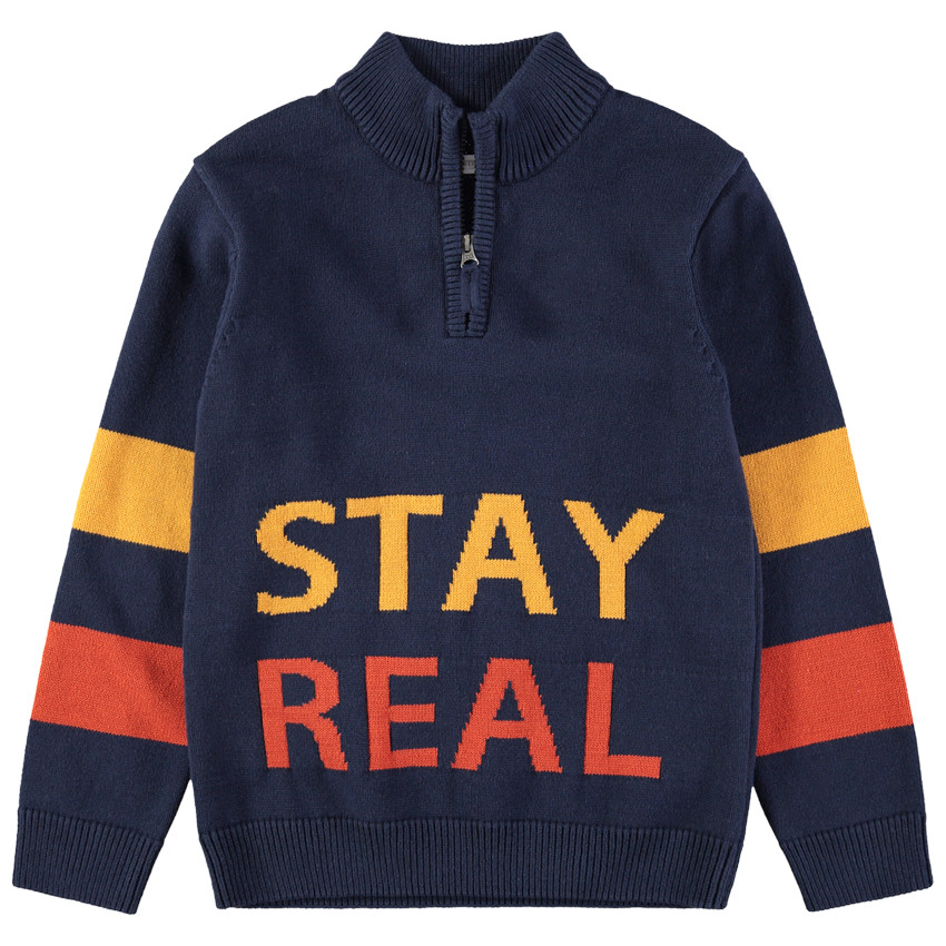 Júnior - Jersey de punto con inscripciones de jacquard y cuello con cremallera 