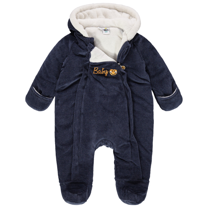 Mono de terciopelo con capucha y bordados Smiley 