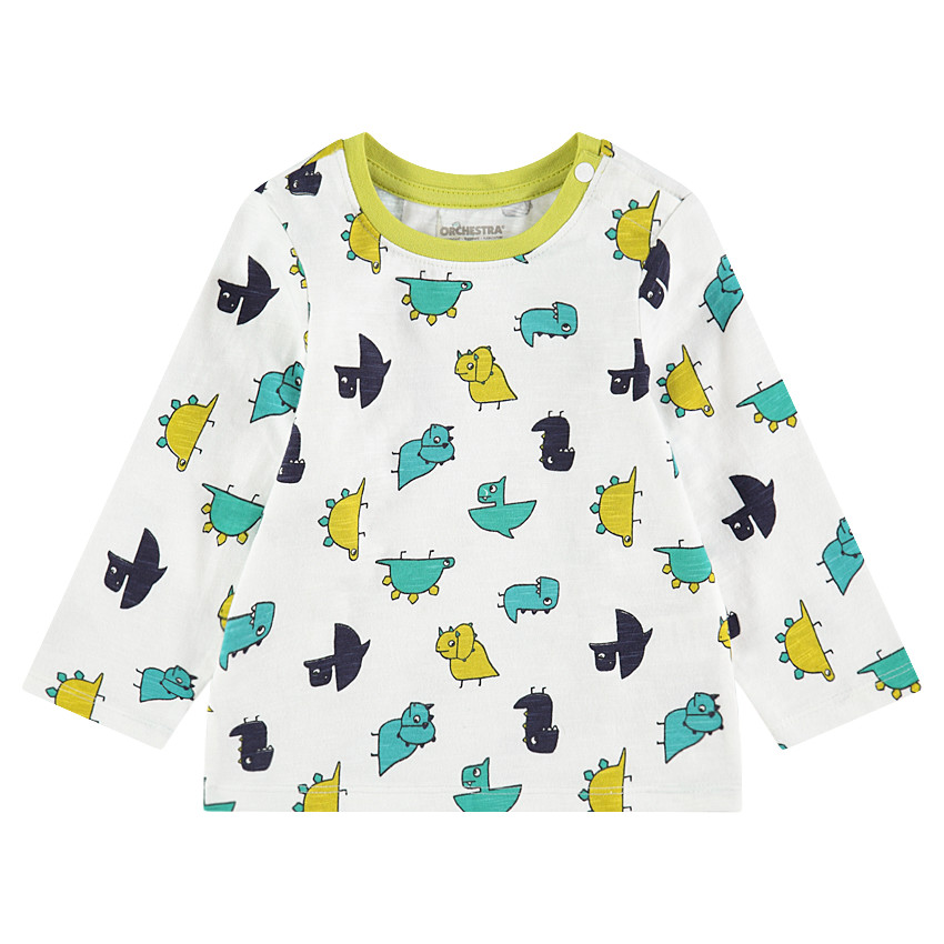 Camiseta de manga larga de punto slub con dinosaurios estampados all over 