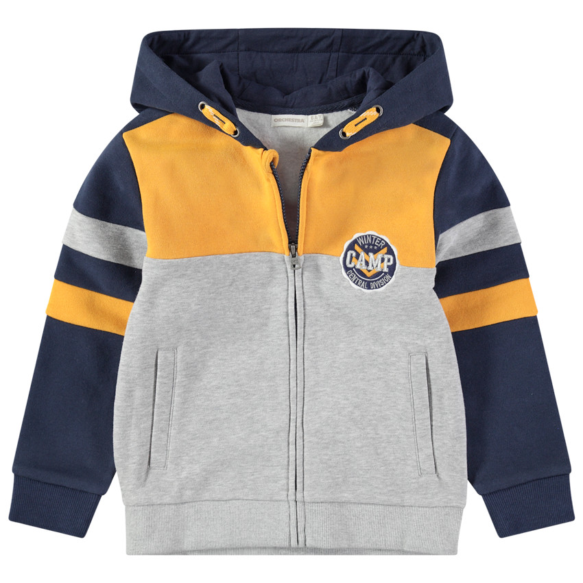 Chaqueta de felpa tricolor con amplia inscripción estampada 