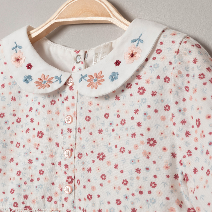 Robe manches longues à imprimé floral et col Claudine  
