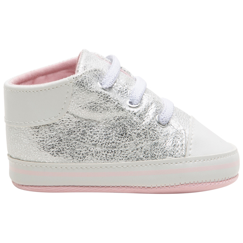 Zapatillas flexibles para bebé plateadas con elásticos 