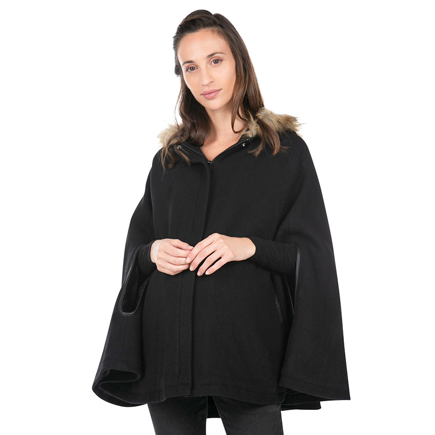 Abrigo de premamá de paño de lana con forma de capa 