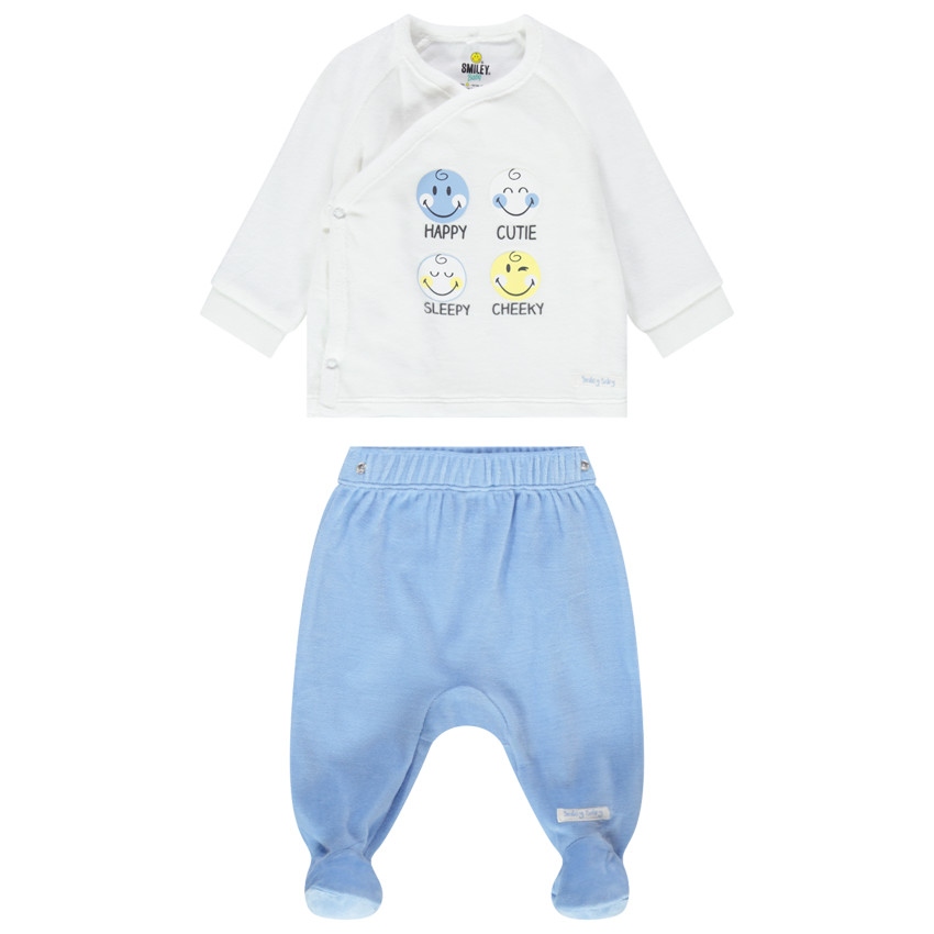Pijama de terciopelo bicolor con estampados de Smiley 
