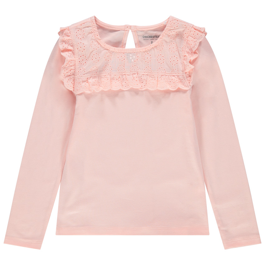 T-shirt manches longues à broderie anglaise 
