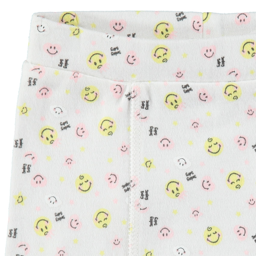 Conjunto con camiseta de manga larga, vestido rosa y legginghs estampado con ©Smiley 