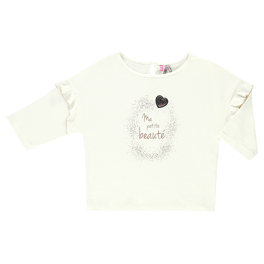Sudadera de felpa con mangas con volantes e inscripción con efecto espray dorado 