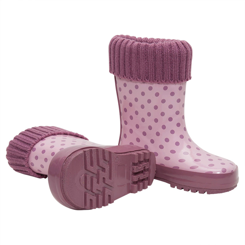 Botas de agua de caucho con cuello de punto rosa e interior de la 20 a la 23 