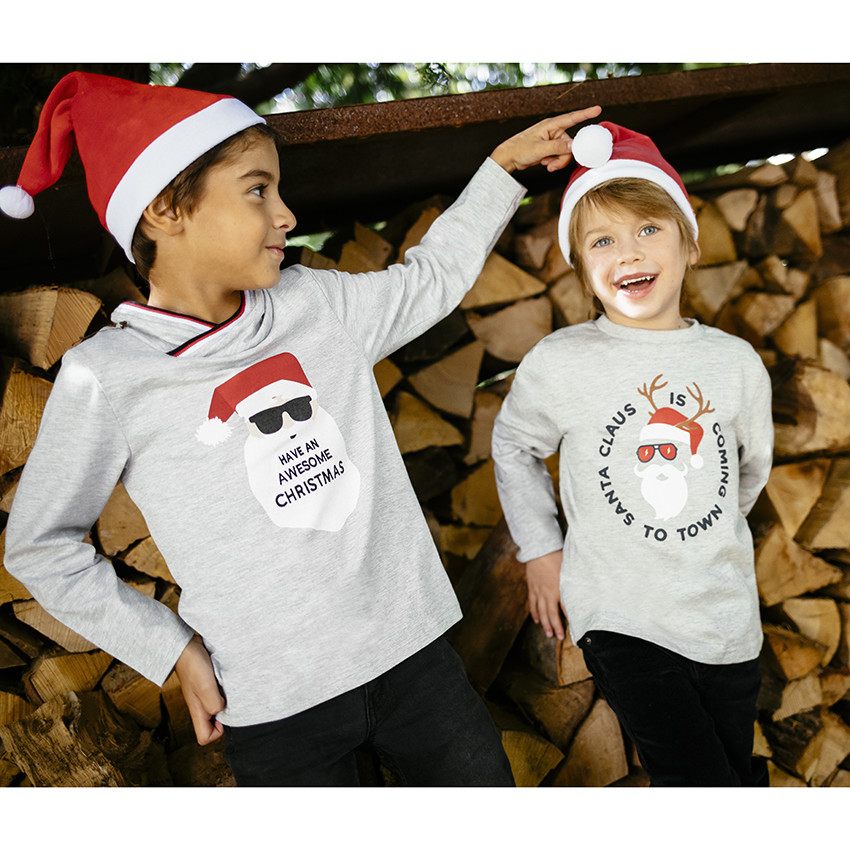 Camiseta de manga larga estampada papa  Noel con cuello de fantasía  