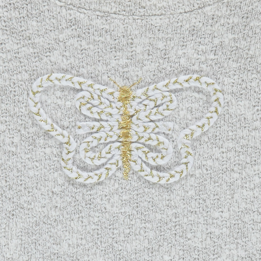Sudadera en dos materiales con mariposa bordada 