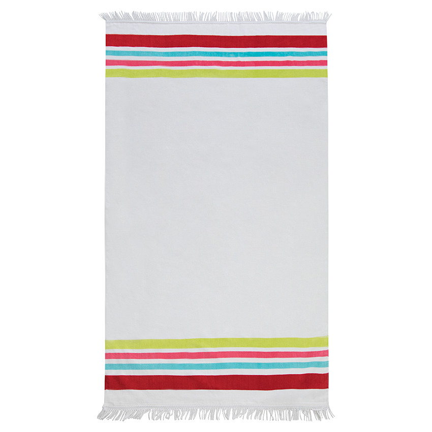 Toalla de playa con rayas que contrastan y flecos 