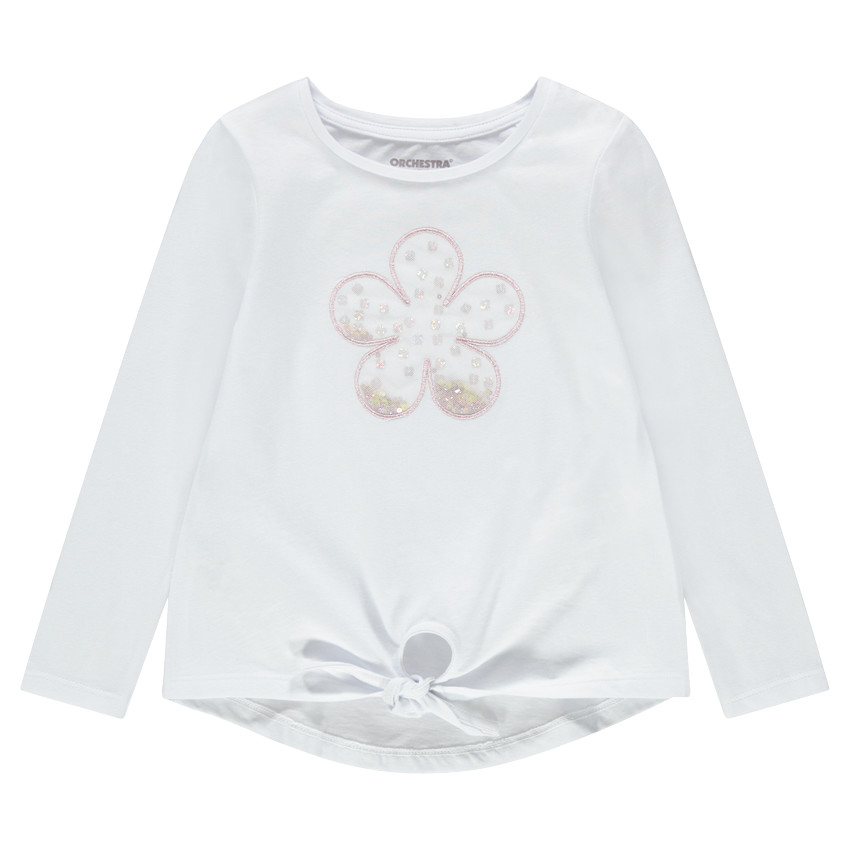 Camiseta de manga larga con flor de tul y lentejuelas libres 