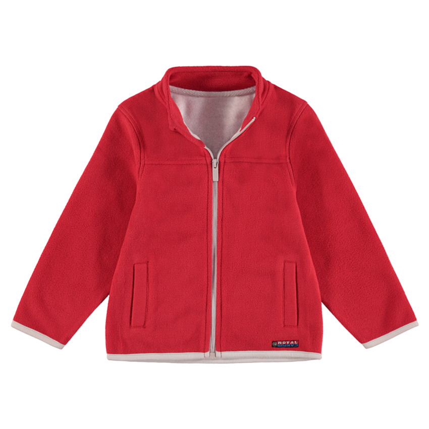 Chaqueta polar roja con cremallera e inscripción en relieve por detrás 