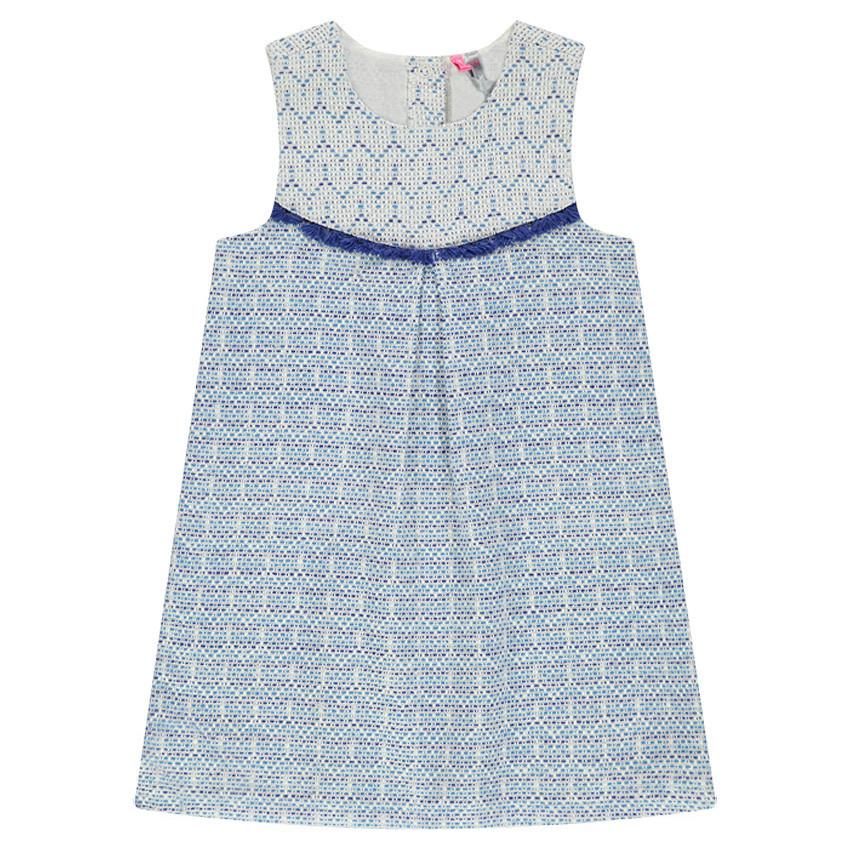 Vestido estampado de jacquard con flecos de fantasía 