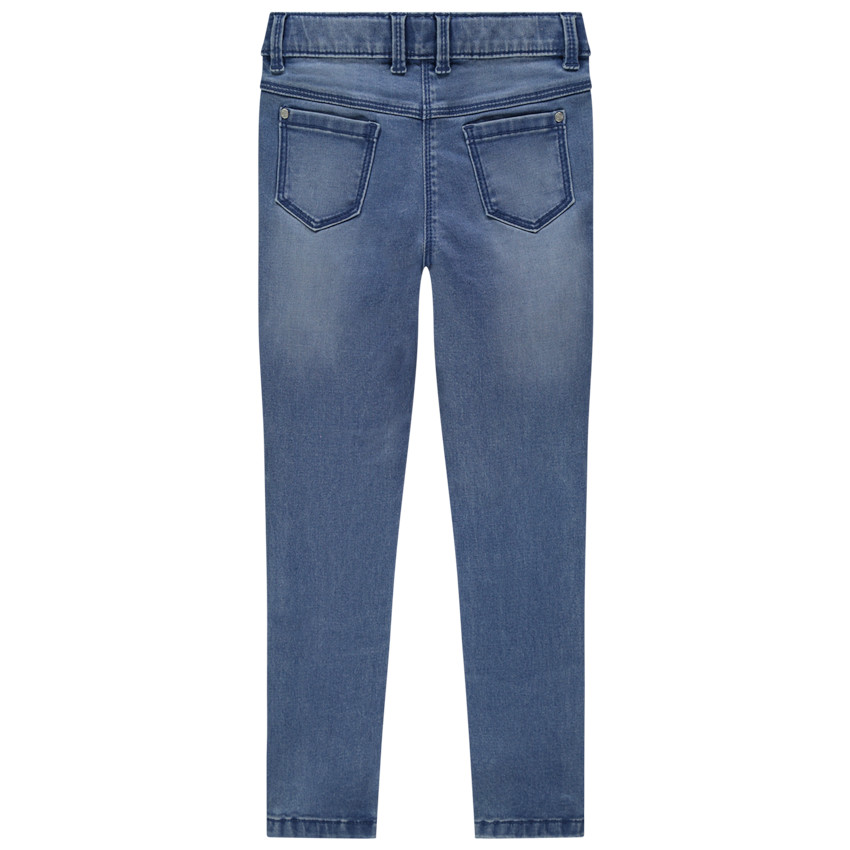 Jean slim effet used à bandes latérales colorées 