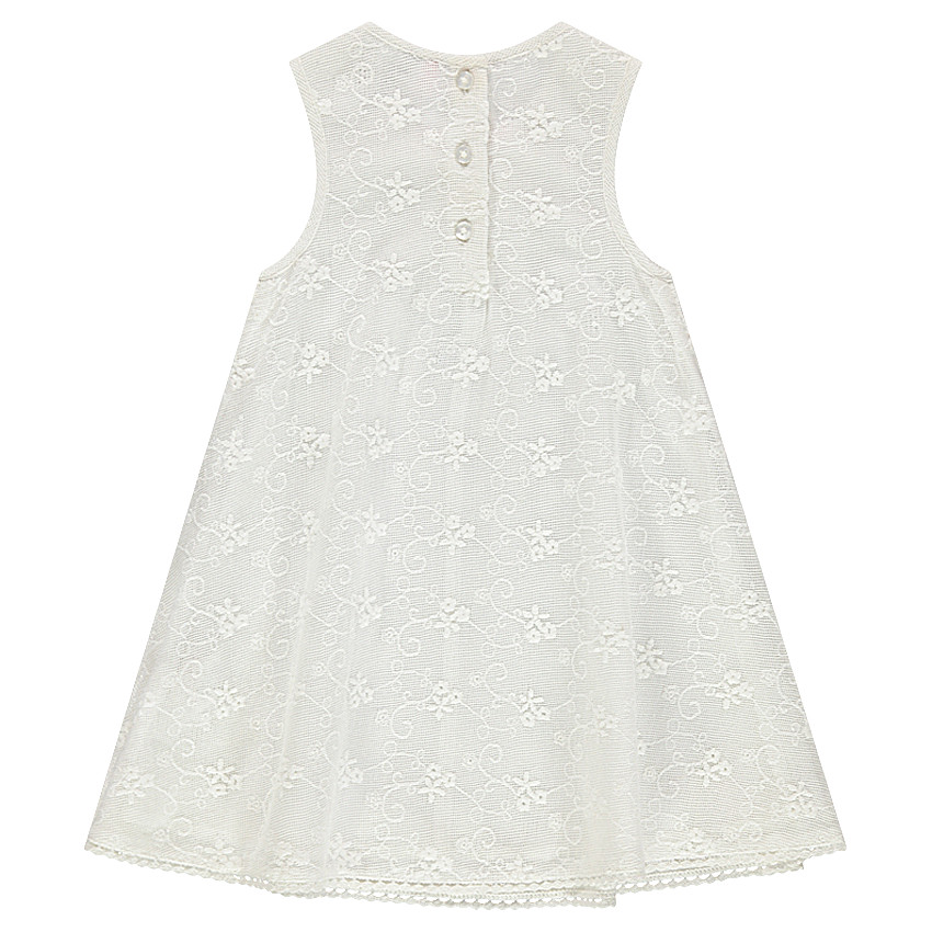 Vestido sin mangas de encaje con bordados y pompones  