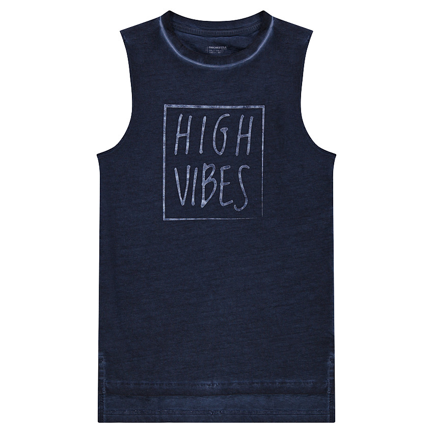 Júnior - Camiseta de punto teñido sin mangas con texto estampado 