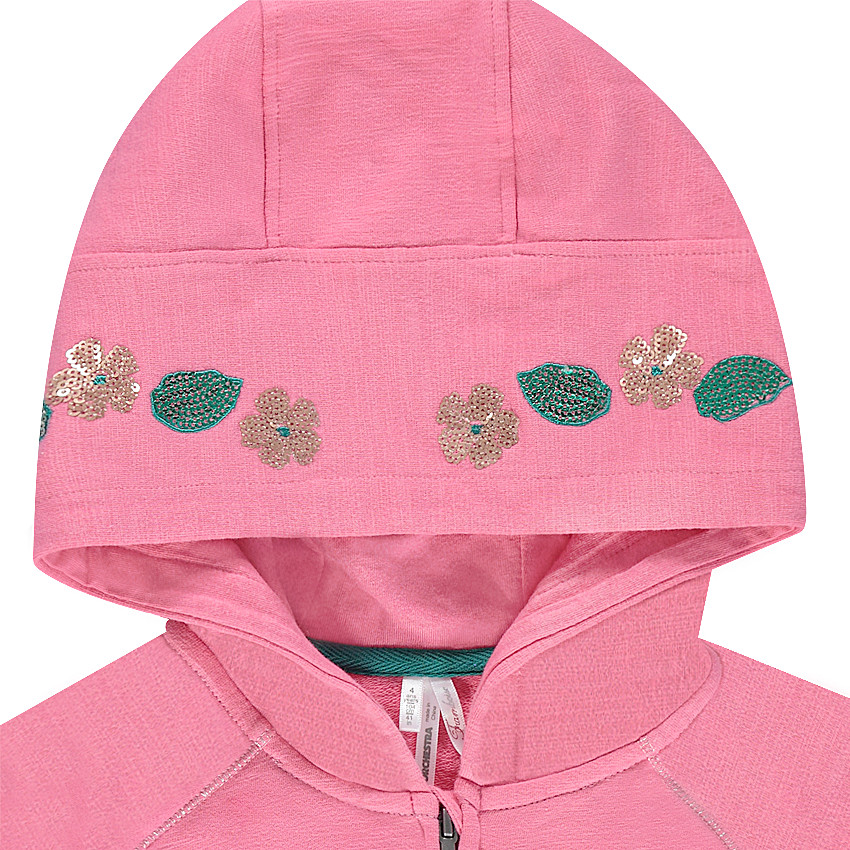Chaqueta con capucha de felpa con bordados y lentejuelas 