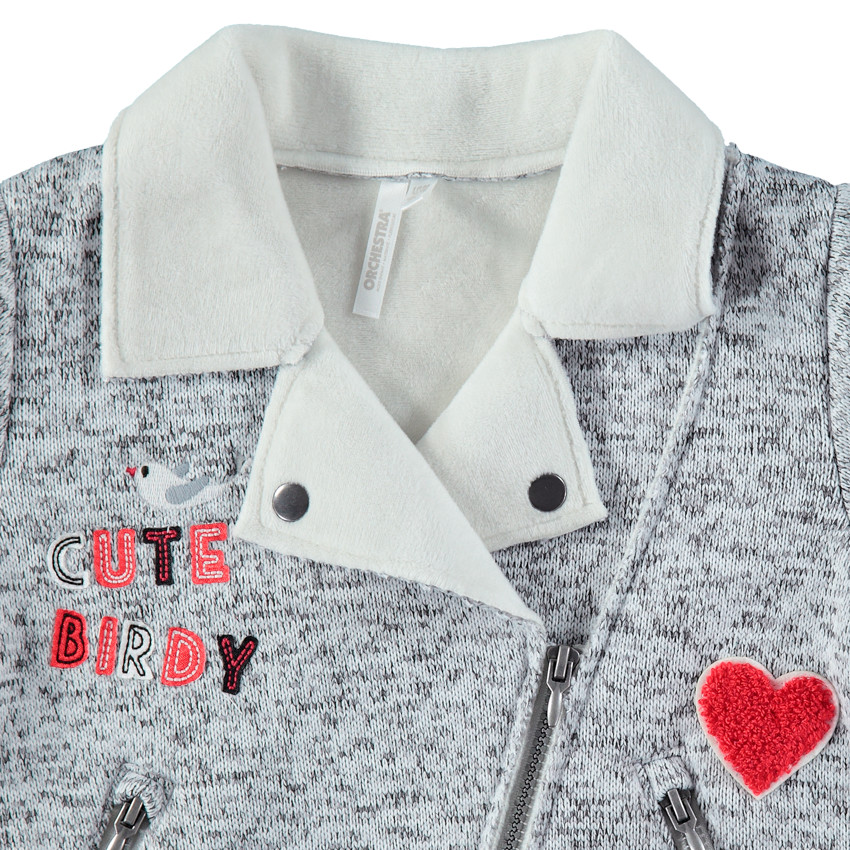 Chaqueta jaspeada con cuello con muescas e inscripciones cosidas con bolsillos con cremallera  Additional Chaqueta jaspeada con cuello con muescas e inscripciones cosidas con bolsillos con cremallera