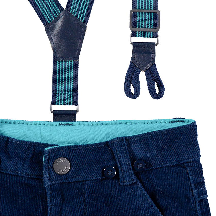 Pantalón de terciopelo con forro de punto y tirantes elásticos de rayas 
